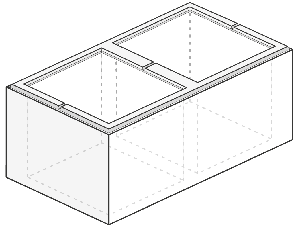 KONEKT – schemat betonowego pustaka ogrodzeniowego z dwiema komorami